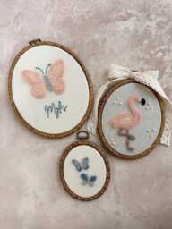 Custom Animal Trio Hoop Set - Personalized Needle Felt Wall Art Heirloom Nursery Decor Handmade Gift Any Animals - thumbnail 1