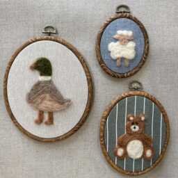 Custom Animal Trio Hoop Set - Personalized Needle Felt Wall Art Heirloom Nursery Decor Handmade Gift Any Animals - thumbnail 2