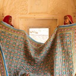 Handmade Cotton Gauze Quilt Bedding Set Boho Lotus Block Print - thumbnail 2