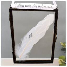 Feather Memorial Frame For Mum. Real White Glass Floating Frame. Handmade in Memory Keepsake. Loss Of Mum Mother Parent Personalised - thumbnail 1
