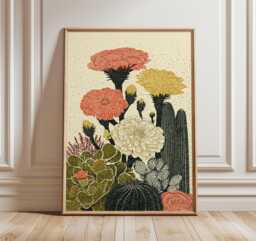 Blooming Cactus Print, Botanical Flower Wall Art, Southwest Desert Poster, Vintage Home Decor - thumbnail 1