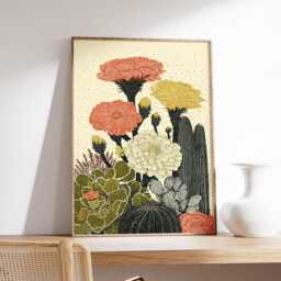 Blooming Cactus Print, Botanical Flower Wall Art, Southwest Desert Poster, Vintage Home Decor - thumbnail 2