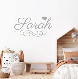 Customized Monogram Girl Bedroom Wall Decals, Personalized Bird Name Stickers, Kids Room Cursive Letter Vinyl Decor, Easy Removable Art - thumbnail 1
