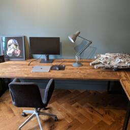 Reclaimed Wood Office Desk With Steel Legs, Extra Long Customisable Studio Workstation - thumbnail 2
