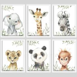Choose Your Own Safari Jungle Animal Elephant Giraffe Zebra Lion 10 Boys Girls A4 Or A3 Nursery Set Of Unframed Prints Leaves Foliage - thumbnail 1