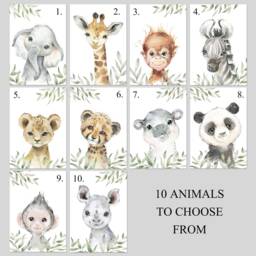 Choose Your Own Safari Jungle Animal Elephant Giraffe Zebra Lion 10 Boys Girls A4 Or A3 Nursery Set Of Unframed Prints Leaves Foliage - thumbnail 2