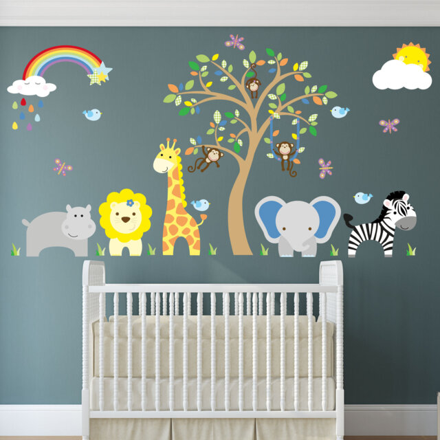 Jungle Animals Nursery Wall Stickers Safari Tree Mural - image 1