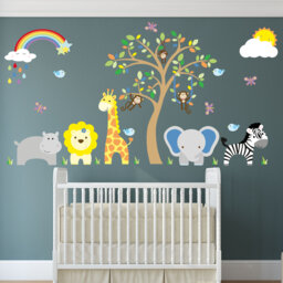 Jungle Animals Nursery Wall Stickers Safari Tree Mural - thumbnail 1