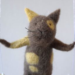 Cat On Swing , Taupe Needle Felted Cat, Nursery Decoration, Baby Crib Mobile, Toy, Mobile - thumbnail 3
