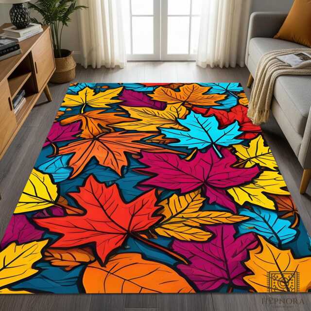 Colorful Fall Leaves Rug - Modern Pop Art Entrance Mat - image 1