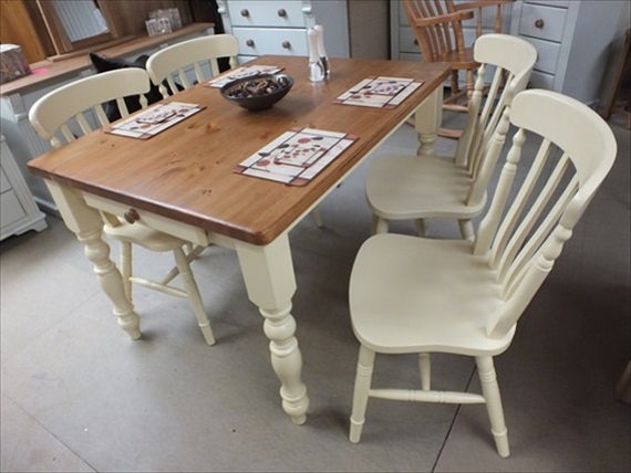 Farmhouse Painted 4' X 3' Kitchen/Dining Table With Pine Top - Bespoke Colours & Sizes Available