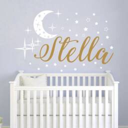 Personalize Name Sticker Baby Girl Nursery - Moon & Stars Wall Decal Kids Custom Crib Bed With Bedroom S111 - thumbnail 2