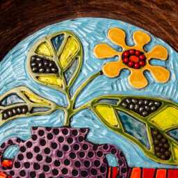 Ceramic Mosaic Wall Art in Hand Carved Wood Frame - 12 Inch - Made To Order - thumbnail 3