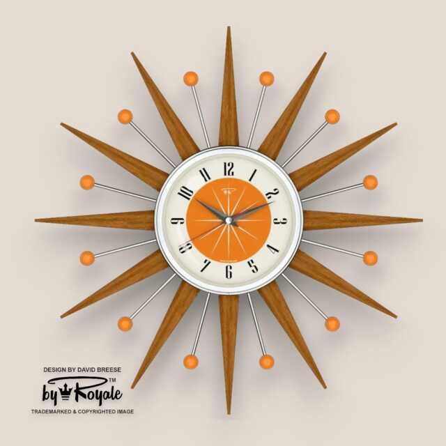 Teak Starburst Clock Mid Century Modern Wall Decor, 19 - image 1