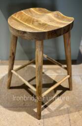 Solid Mango Wood Breakfast Bar Stool. Construction. 70cm High - thumbnail 1