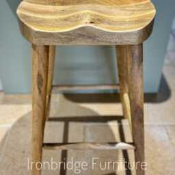 Solid Mango Wood Breakfast Bar Stool. Construction. 70cm High - thumbnail 3