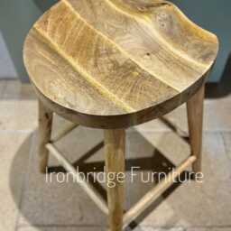 Solid Mango Wood Breakfast Bar Stool. Construction. 70cm High - thumbnail 2