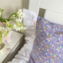 Vintage Floral Ruffled Pillowcase - 100% Cotton Standard Cover - thumbnail 2