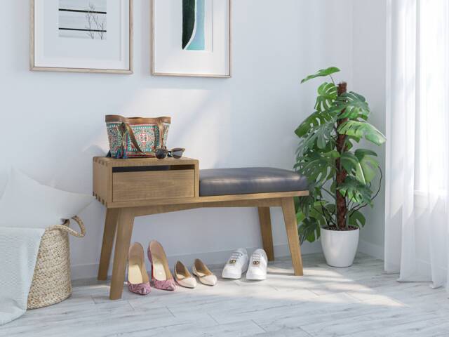 Mid Century Modern Solid Wood Bench With Storage Drawer, Gossip Bench, Custom Made - image 1
