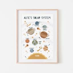 Personalised Space Solar System Print, Poster, Educational Boy Nursery Decor, Scandi Playroom Prints, Kids Wall Art - thumbnail 2