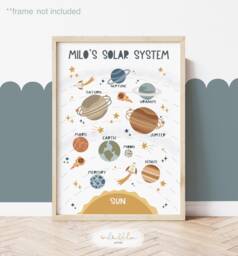 Personalised Space Solar System Print, Poster, Educational Boy Nursery Decor, Scandi Playroom Prints, Kids Wall Art - thumbnail 1
