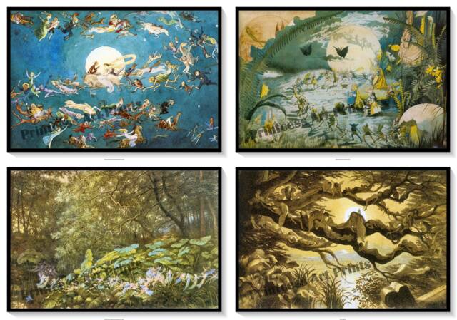 Fairy Night Dance Vintage Illustrations Set Of 4 Art Prints Fairies, Pixies, Elves - image 1