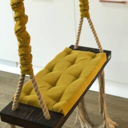 Adult Wooden Swing Mustard Upholstered Seat, Bespoke Size - thumbnail 2