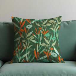 Green Botanical Throw Pillow Cover, Vibrant Floral Cushion Orange Accent Sofa Decor, Any Size Custom Made Cases - thumbnail 4