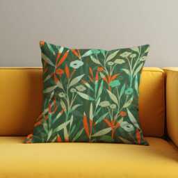 Green Botanical Throw Pillow Cover, Vibrant Floral Cushion Orange Accent Sofa Decor, Any Size Custom Made Cases - thumbnail 3