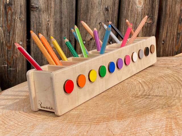stifteheld Regenbogen, Montesorri Pencil Holder For Children, Kindergarten Gift, Child Desk Organizer, Cup With Name - image 1