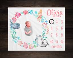 Under The Sea Baby Milestone Blanket, Animals Shower Gift, Keepsake Life Nursery, Gm05