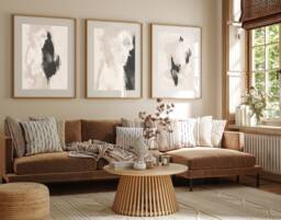Set Of 3 Geometric Abstract Art Prints, Black Neutral Beige, Living Room Wall Posters Home Decor, A5, A4, A3 A3+ A2 Sizes, Fast Delivery - thumbnail 1