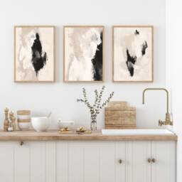 Set Of 3 Geometric Abstract Art Prints, Black Neutral Beige, Living Room Wall Posters Home Decor, A5, A4, A3 A3+ A2 Sizes, Fast Delivery - thumbnail 2