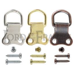 Double D Rings Nickel Brass Bronze + Screws Picture Framing Frame Mirror Hanging Drings - thumbnail 1