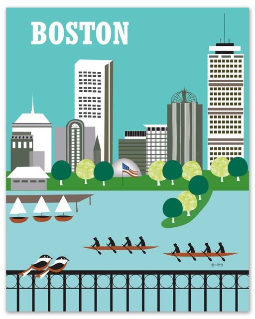 Boston Skyline Print Wall Art, Vertical Print, Poster, Nursery, Wedding Gift, - Style E8-O-Bosv - image 1