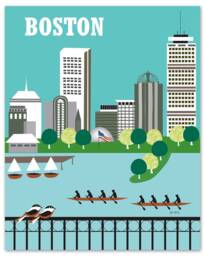 Boston Skyline Print Wall Art, Vertical Print, Poster, Nursery, Wedding Gift, - Style E8-O-Bosv - thumbnail 1