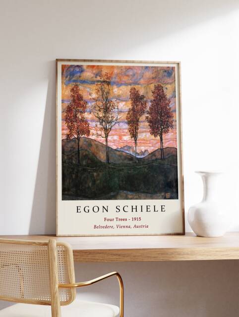Egon Schiele Poster, Four Trees, Art Print, Trees Nature Floral Wall Decor, A1/A2/A3/A4 - image 1