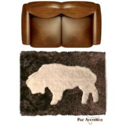 Buffalo Faux Fur Area Rug - Western Home Decor, Hand Sewn - thumbnail 1