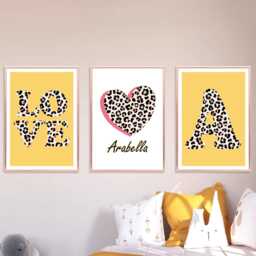 Leopard Love Heart Prints Personalized Teen Girl Bedroom Wall Art, Set Of 3 - thumbnail 3