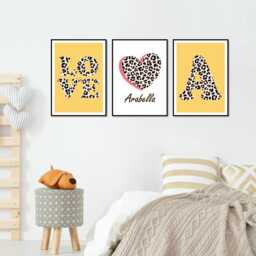 Leopard Love Heart Prints Personalized Teen Girl Bedroom Wall Art, Set Of 3 - thumbnail 2