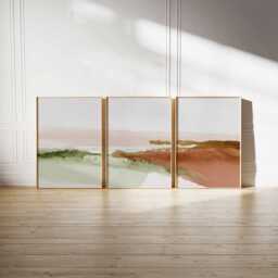 Earthy Abstract Prints, Set Of 3 Green Terracotta Art, Modern Minimalist Landscape, Boho Wall Decor Triptych, Warm Tone Art - thumbnail 2