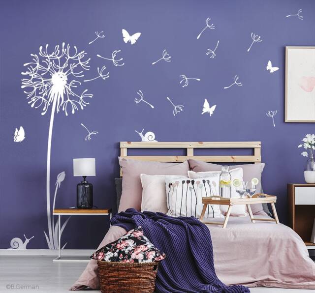 Wall Sticker Dandelion With Flying Seeds Butterflies Flower Wall Decal Decoration Tattoo Room W316A - image 1