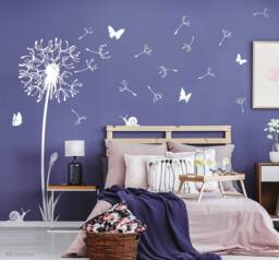 Wall Sticker Dandelion With Flying Seeds Butterflies Flower Wall Decal Decoration Tattoo Room W316A - thumbnail 1