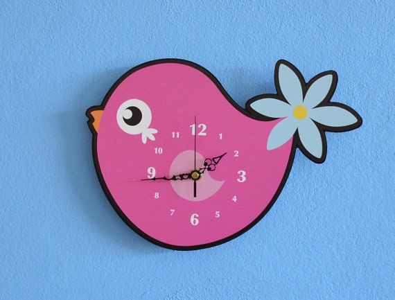 Pink Cute Cartoon Bird - Wall Clock - image 1