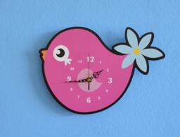 Pink Cute Cartoon Bird - Wall Clock - thumbnail 1
