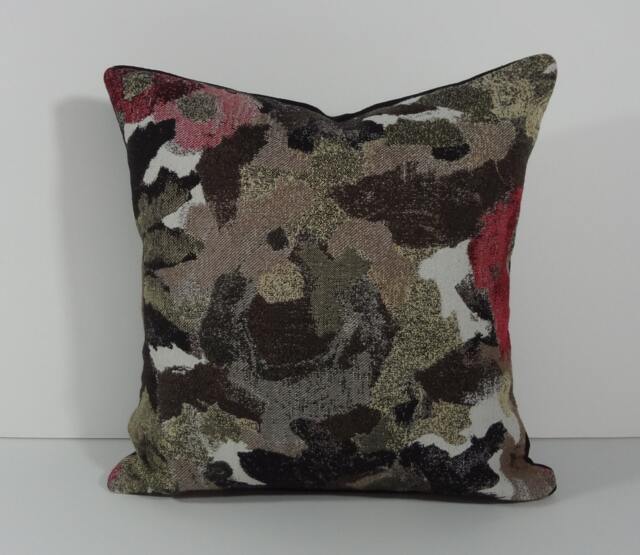 Chenille Decorative Pillow Cover Black, Taupe & Red - 16x16 - image 1