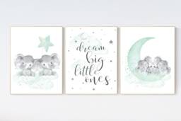 Elephant Twin Nursery Art Print Moon & Stars Decor - thumbnail 1
