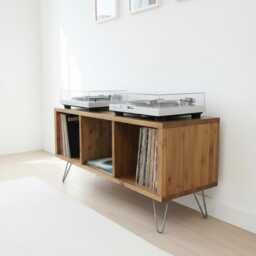 Handcrafted Solid Wood Record Player Stand Vinyl Storage Furniture - thumbnail 2
