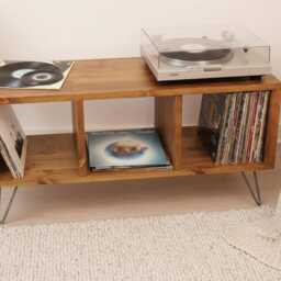 Handcrafted Solid Wood Record Player Stand Vinyl Storage Furniture - thumbnail 3