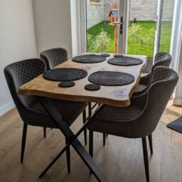 Croxby Xf Live Edge Round Corners Dining Table - Wooden Rustic Industrial Steel Legs Cotswold - thumbnail 3